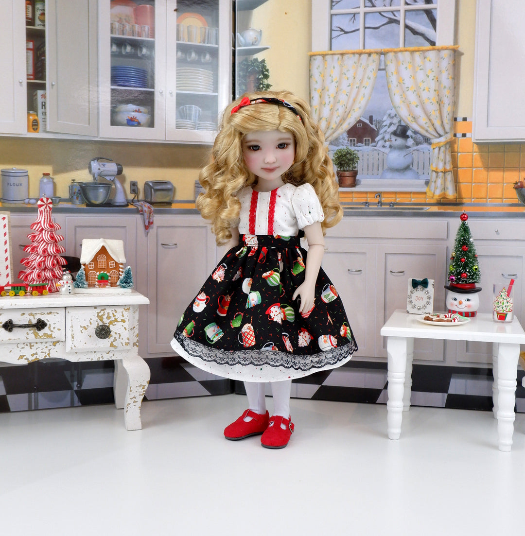 Cocoa Mugs - dress & apron with shoes for Ruby Red Fashion Friends doll