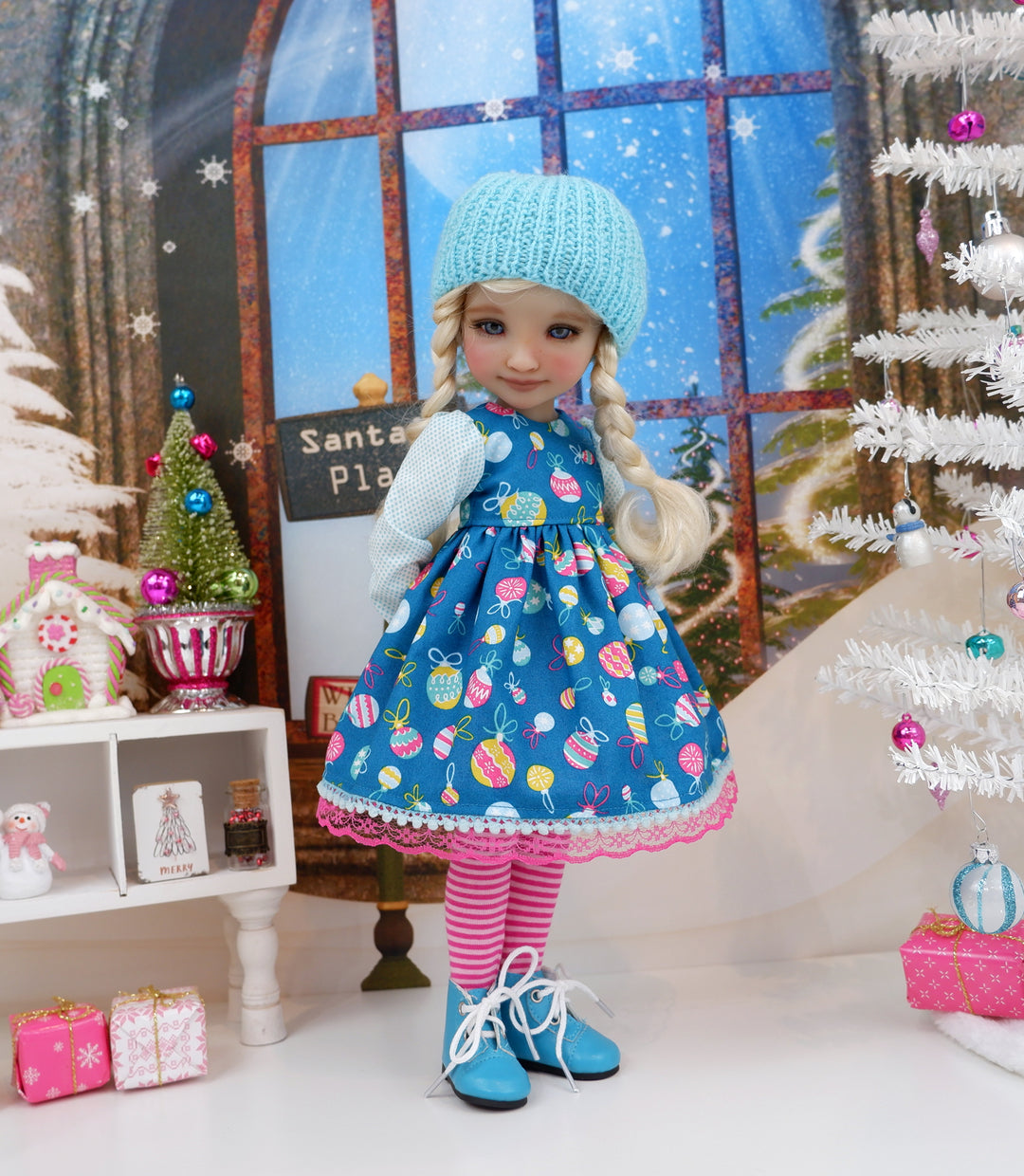 Colorful Ornaments - dress ensemble with boots for Ruby Red Fashion Friends doll