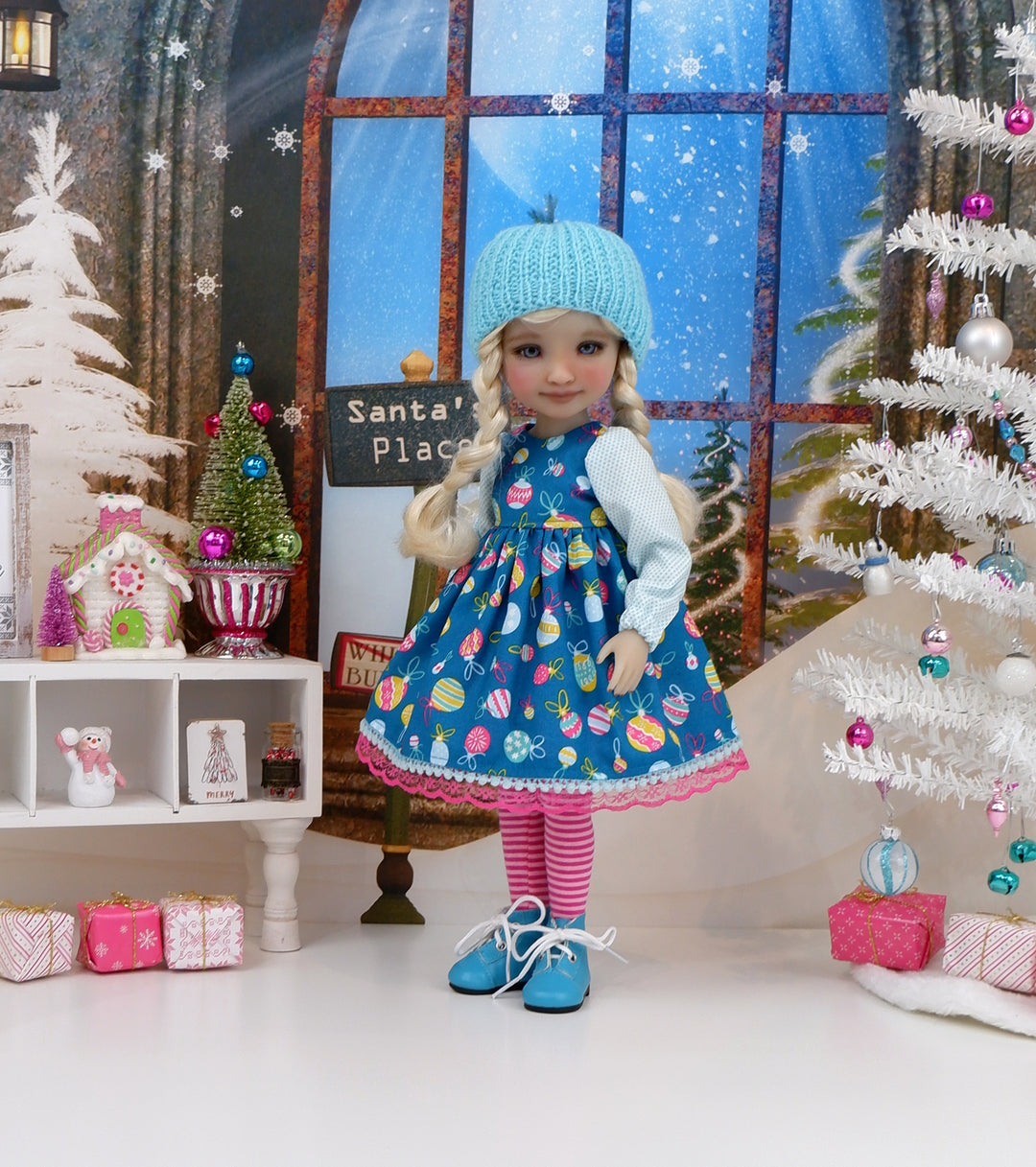 Colorful Ornaments - dress ensemble with boots for Ruby Red Fashion Friends doll