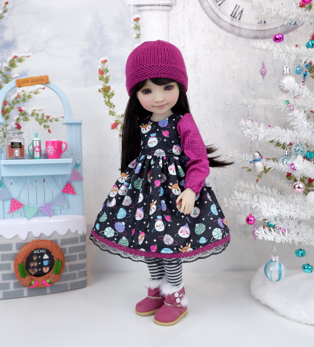 Cosmic Christmas - dress ensemble with boots for Ruby Red Fashion Friends doll