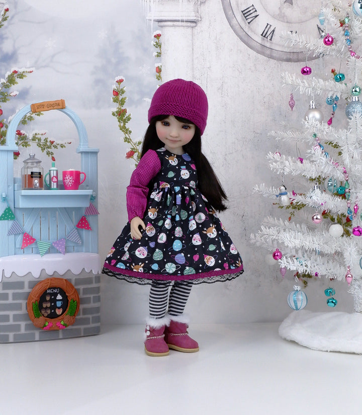 Cosmic Christmas - dress ensemble with boots for Ruby Red Fashion Friends doll