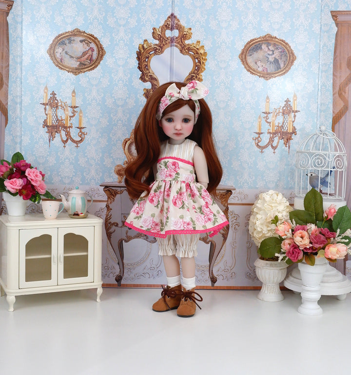 Cream Spring Rose - romper and apron with boots for Ruby Red Fashion Friends doll