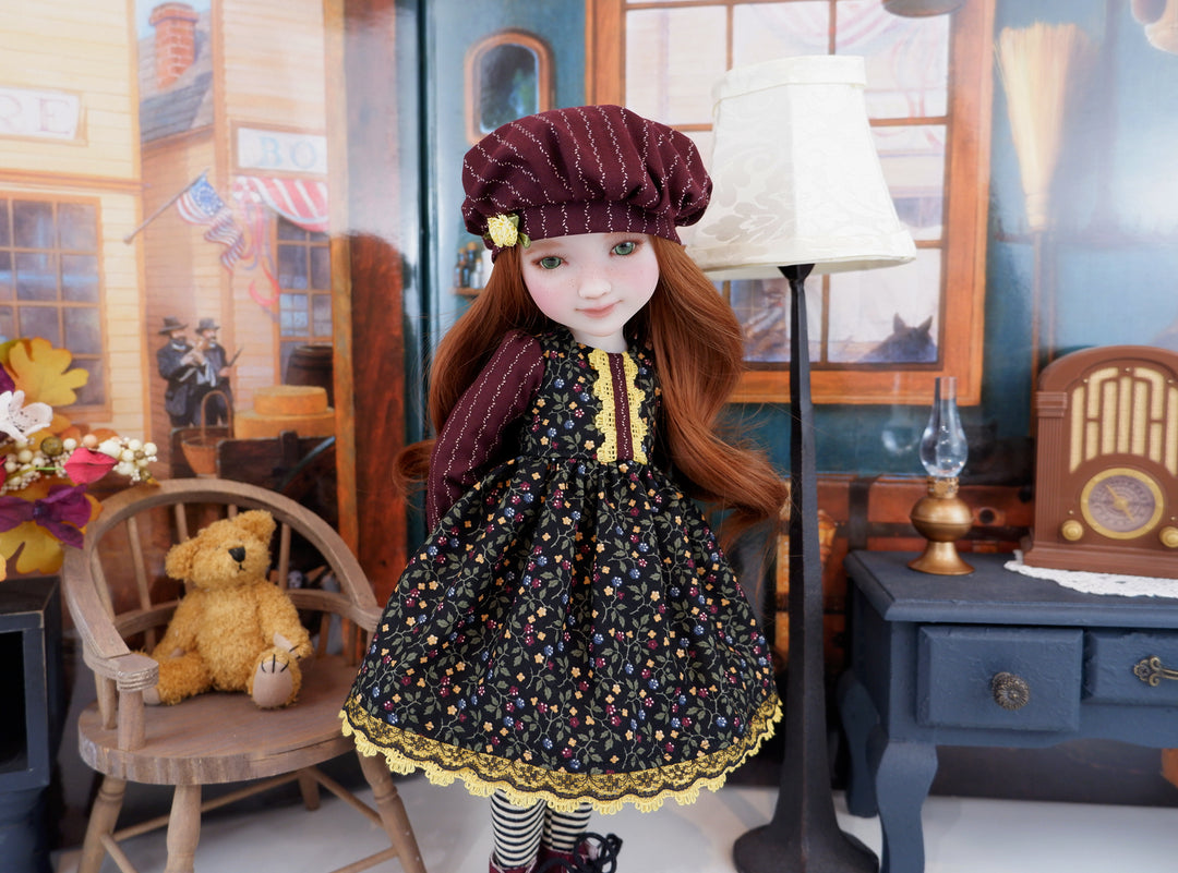 Deep Autumn Berries - dress and hat with boots for Ruby Red Fashion Friends doll