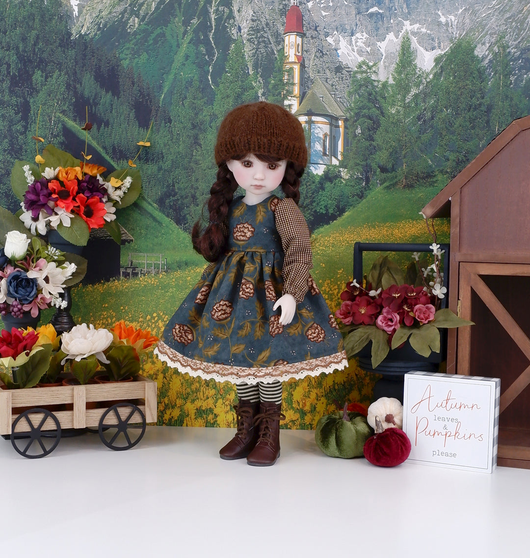 Deep Wood Thistle - dress ensemble with boots for Ruby Red Fashion Friends doll
