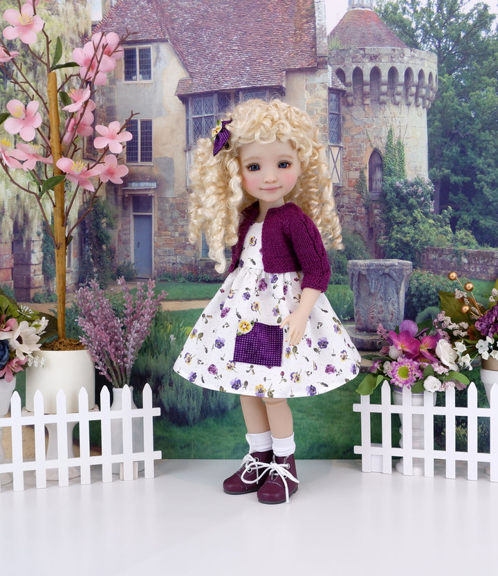 Delicate Pansies - dress with sweater & boots for Ruby Red Fashion Friends doll