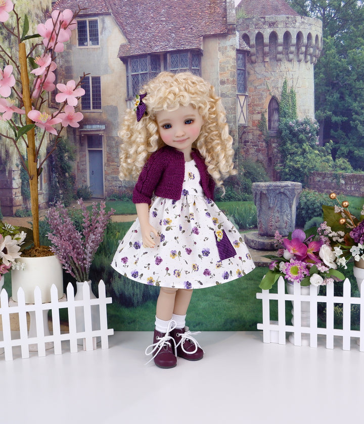 Delicate Pansies - dress with sweater & boots for Ruby Red Fashion Friends doll