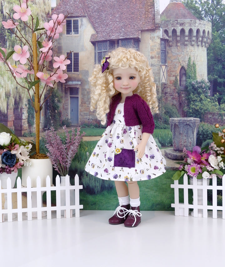 Delicate Pansies - dress with sweater & boots for Ruby Red Fashion Friends doll