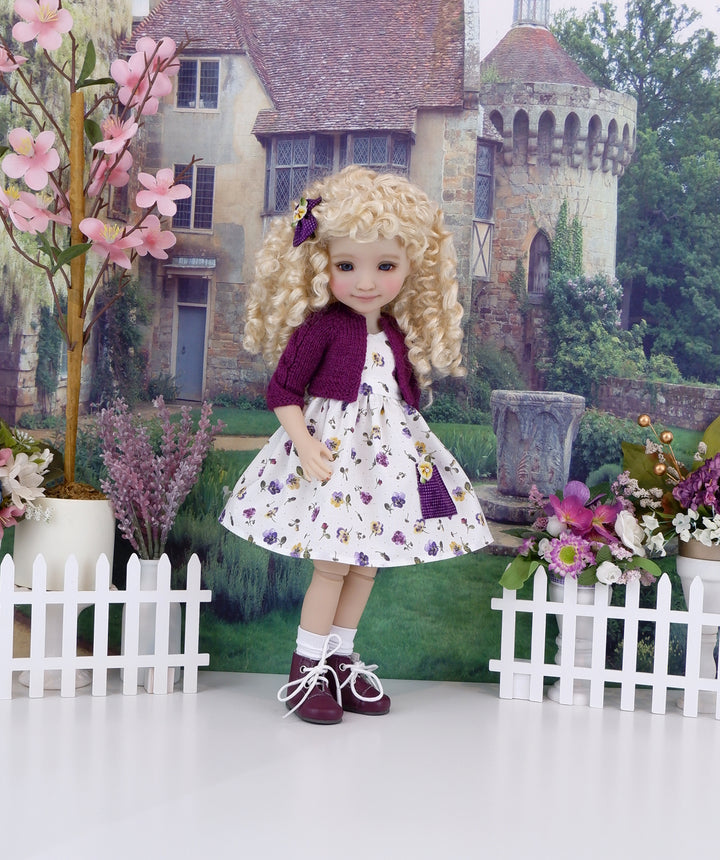 Delicate Pansies - dress with sweater & boots for Ruby Red Fashion Friends doll