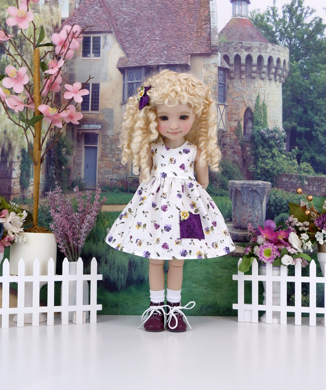 Delicate Pansies - dress with sweater & boots for Ruby Red Fashion Friends doll