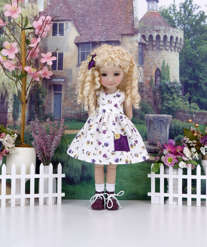 Delicate Pansies - dress with sweater & boots for Ruby Red Fashion Friends doll