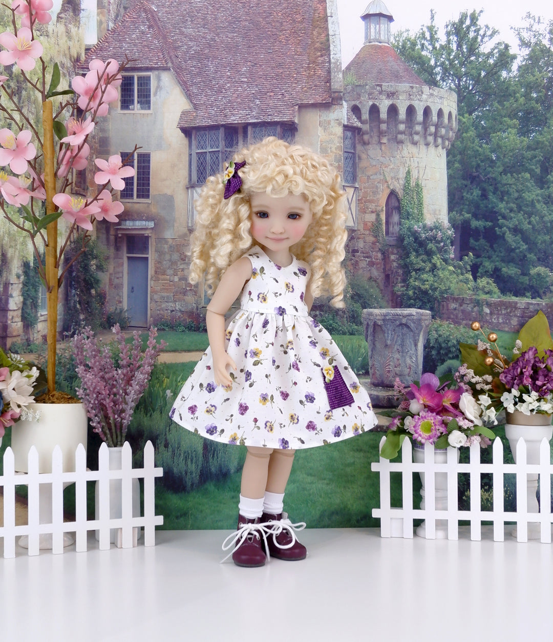 Delicate Pansies - dress with sweater & boots for Ruby Red Fashion Friends doll