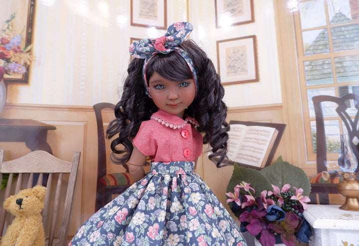 Early Autumn Floral - blouse & skirt with shoes for Ruby Red Fashion Friends doll