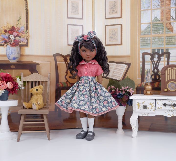 Early Autumn Floral - blouse & skirt with shoes for Ruby Red Fashion Friends doll
