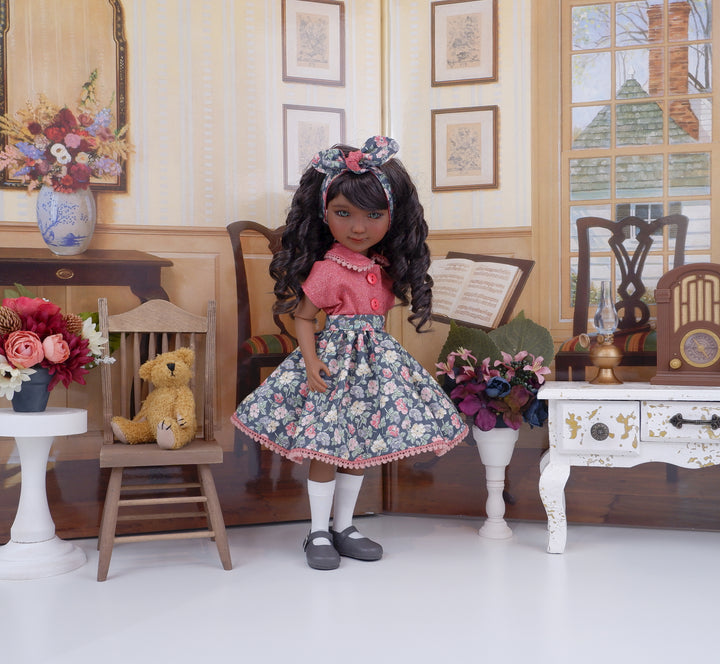 Early Autumn Floral - blouse & skirt with shoes for Ruby Red Fashion Friends doll