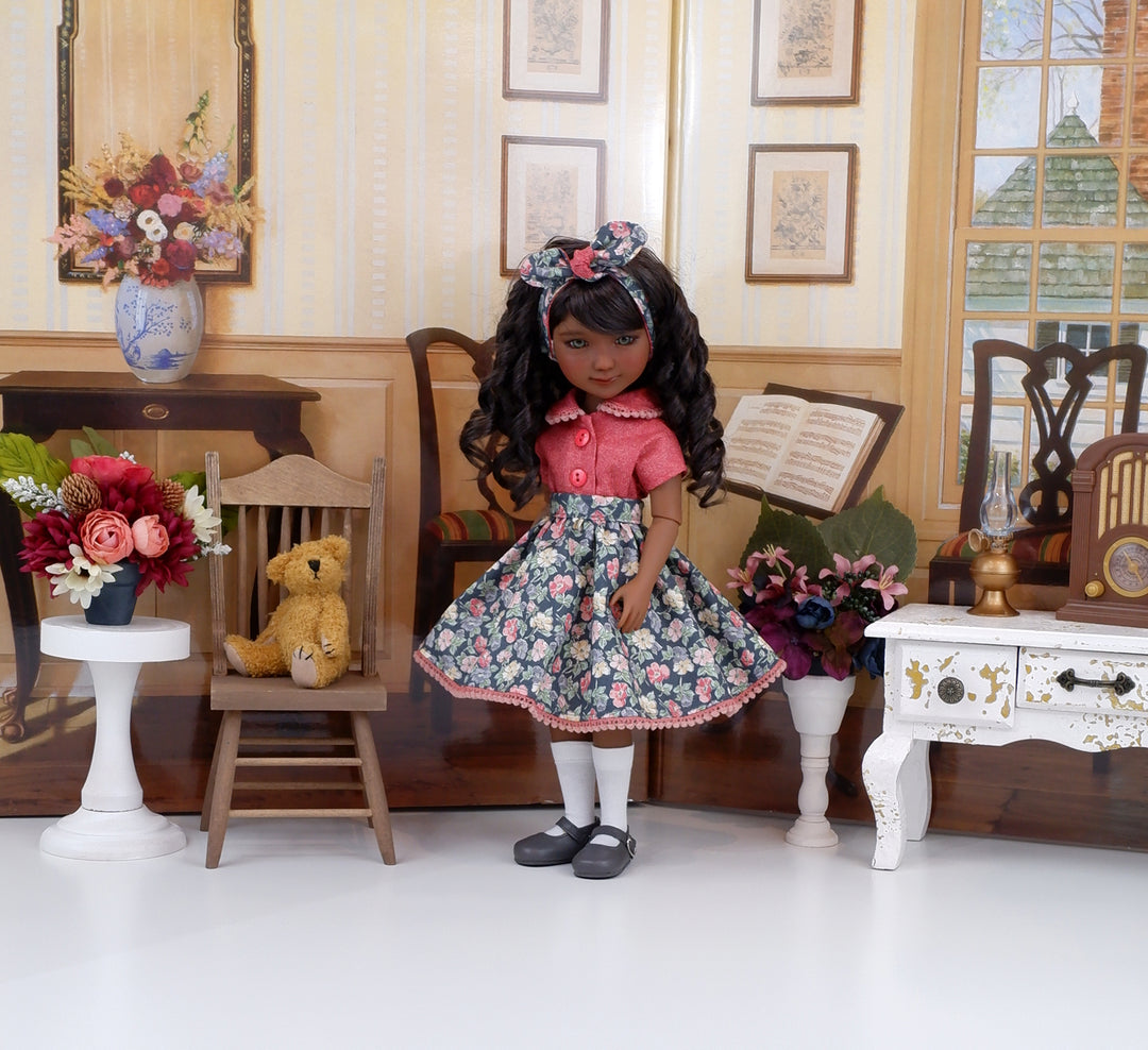 Early Autumn Floral - blouse & skirt with shoes for Ruby Red Fashion Friends doll