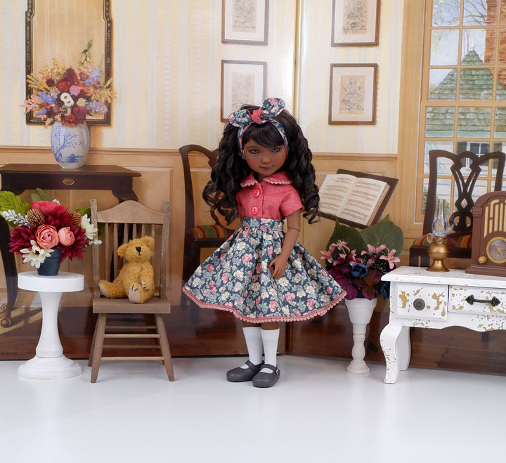 Early Autumn Floral - blouse & skirt with shoes for Ruby Red Fashion Friends doll