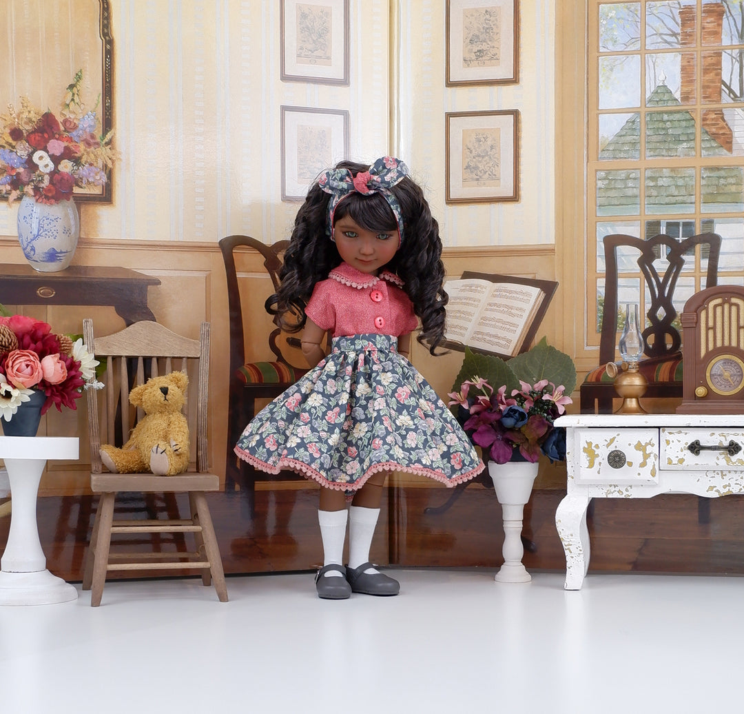 Early Autumn Floral - blouse & skirt with shoes for Ruby Red Fashion Friends doll