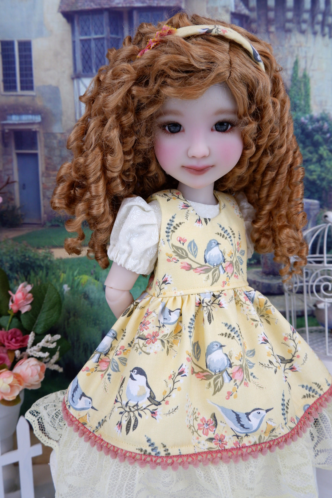 Early Spring Wren - dress & pinafore with boots for Ruby Red Fashion Friends doll