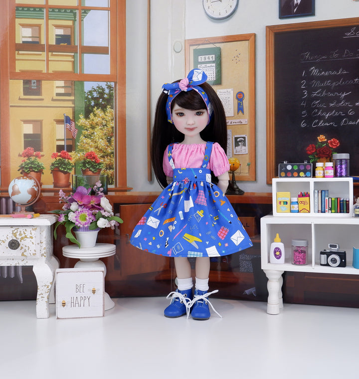 Elementary School - blouse & jumper with boots for Ruby Red Fashion Friends doll