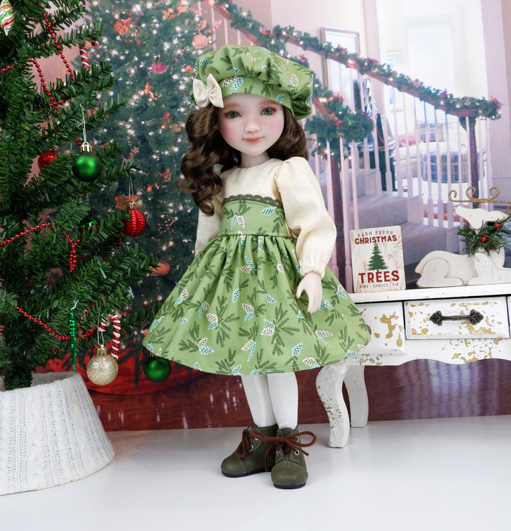 Evergreen Pinecones - dress with shoes for Ruby Red Fashion Friends doll