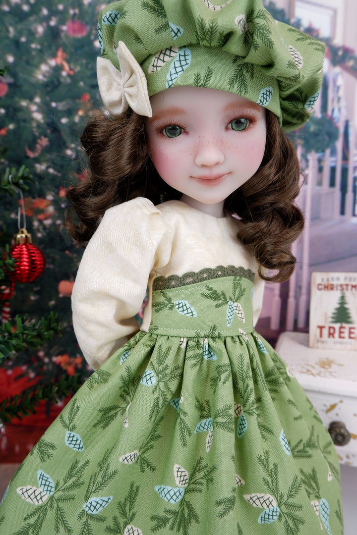 Evergreen Pinecones - dress with shoes for Ruby Red Fashion Friends doll