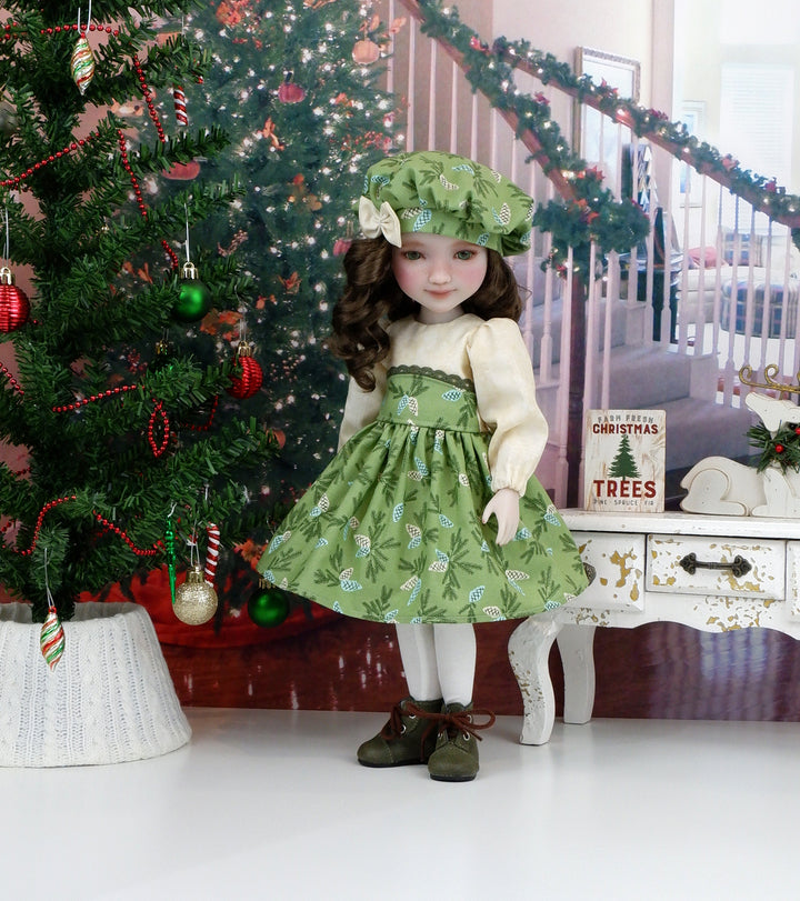 Evergreen Pinecones - dress with shoes for Ruby Red Fashion Friends doll