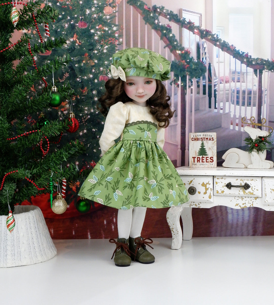 Evergreen Pinecones - dress with shoes for Ruby Red Fashion Friends doll