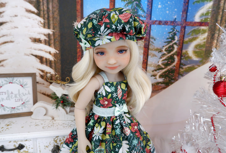 Evergreen Poinsettias - dress with shoes for Ruby Red Fashion Friends doll