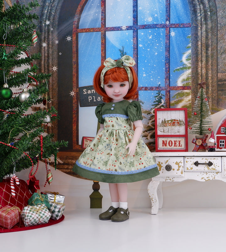 Evergreen Sprigs - dress and shoes for Ruby Red Fashion Friends doll