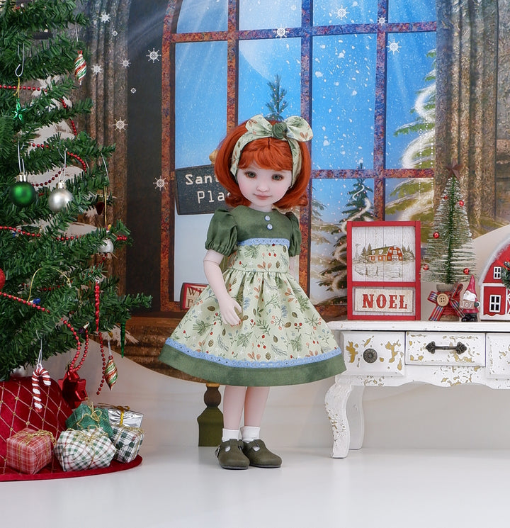 Evergreen Sprigs - dress and shoes for Ruby Red Fashion Friends doll