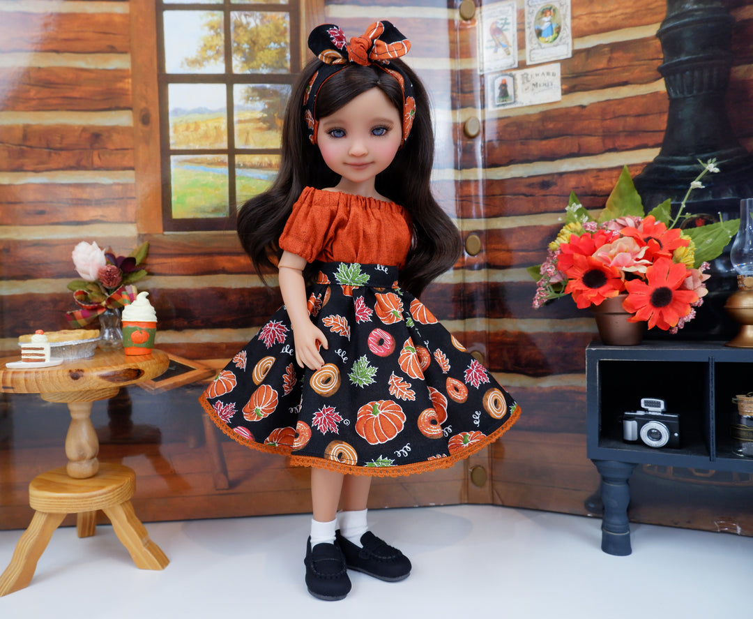 Fall Donuts - blouse & skirt with loafers for Ruby Red Fashion Friends doll