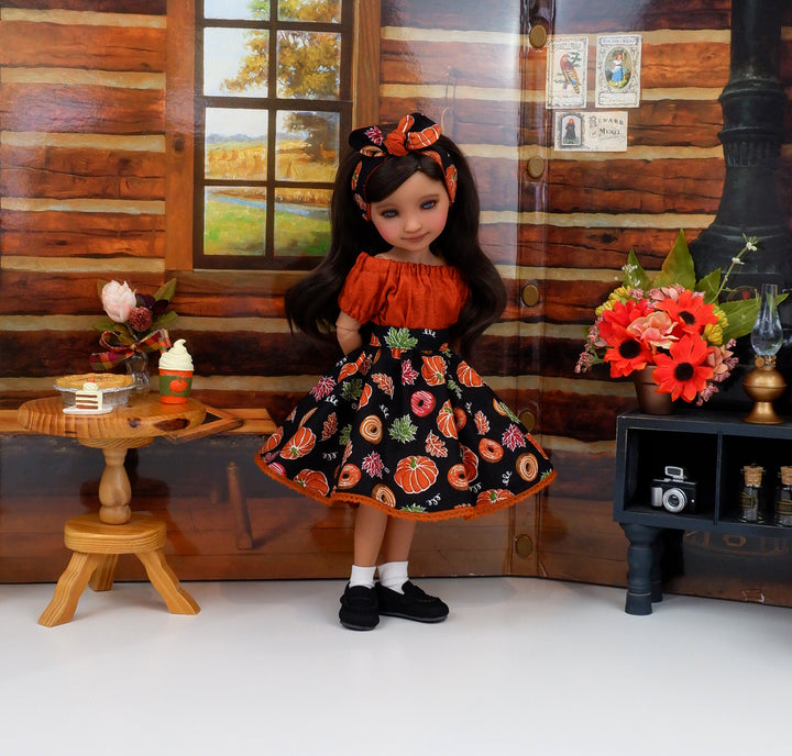 Fall Donuts - blouse & skirt with loafers for Ruby Red Fashion Friends doll