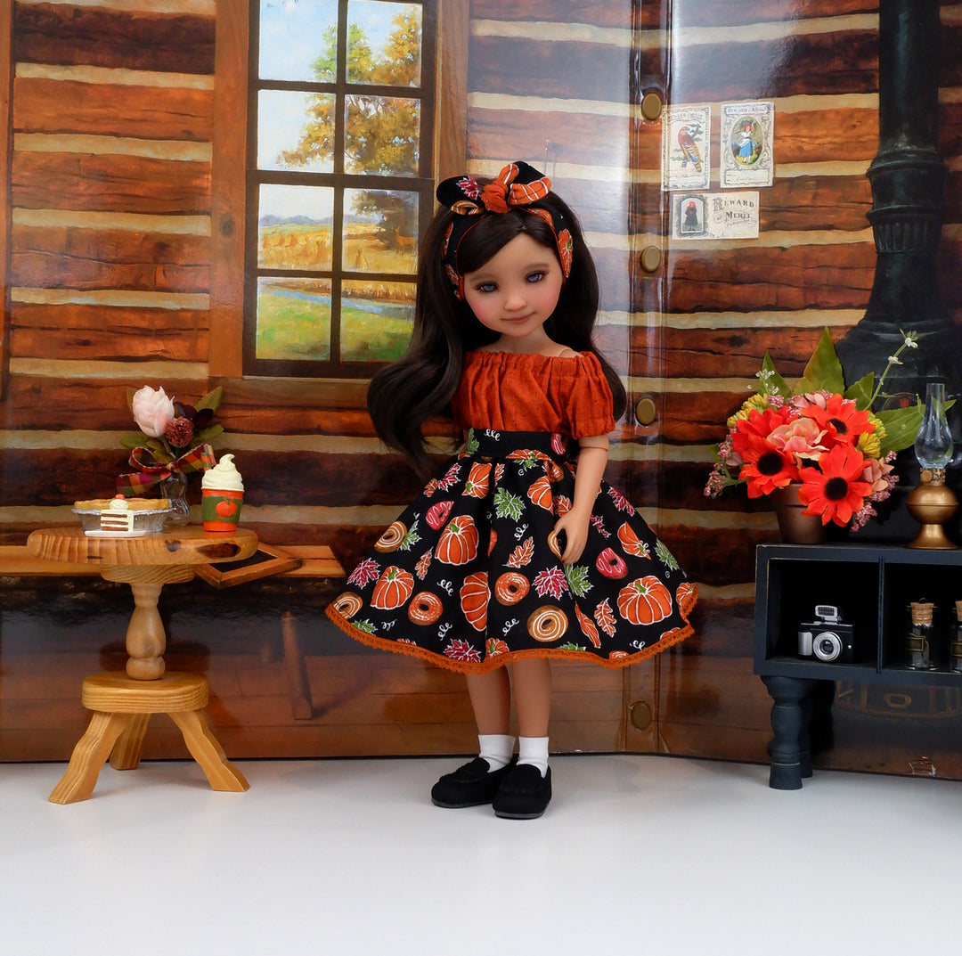 Fall Donuts - blouse & skirt with loafers for Ruby Red Fashion Friends doll