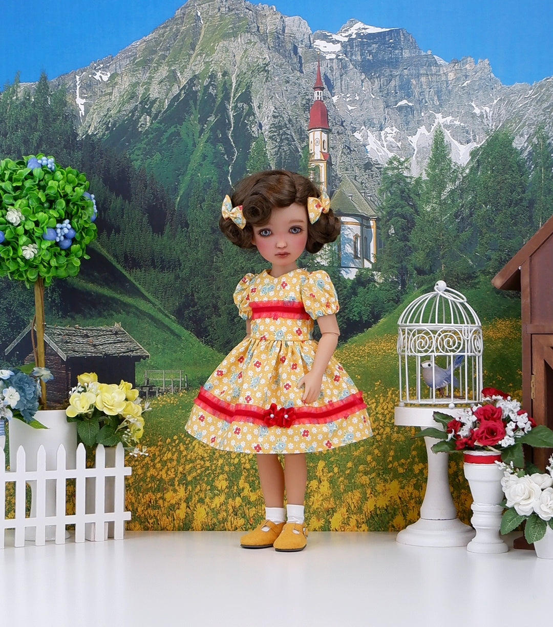 Farmhouse Posies - dress and shoes for Ruby Red Fashion Friends doll