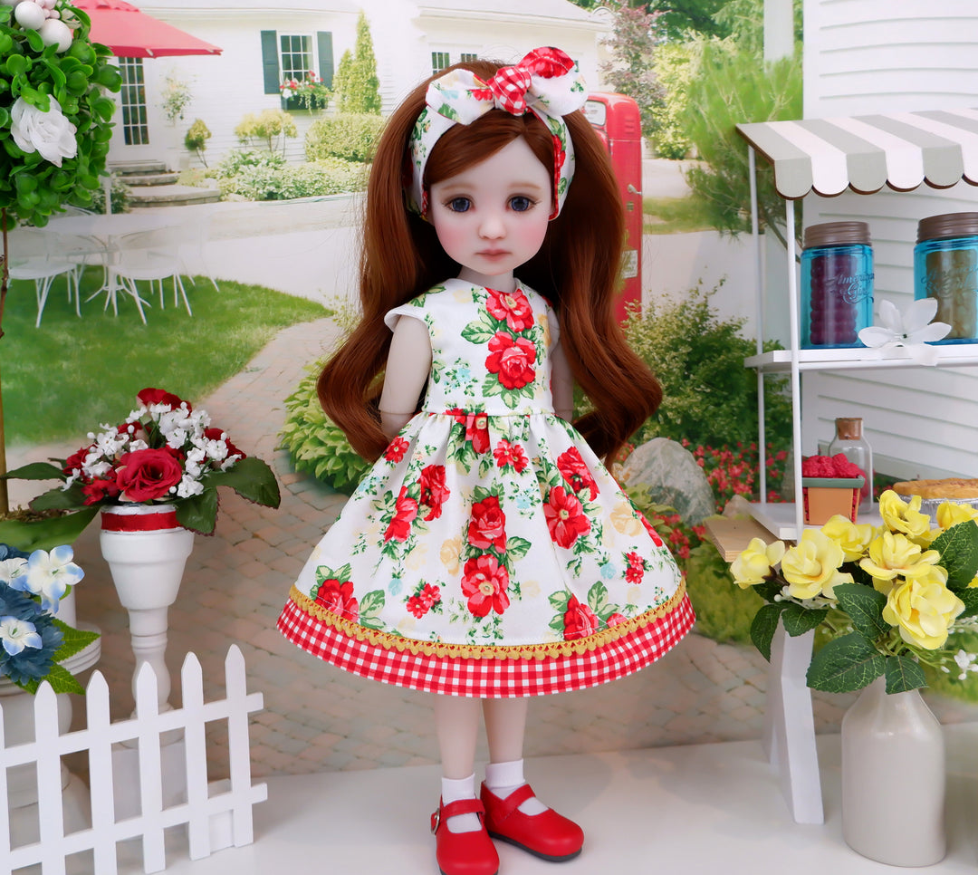 Farmhouse Roses - dress with shoes for Ruby Red Fashion Friends doll