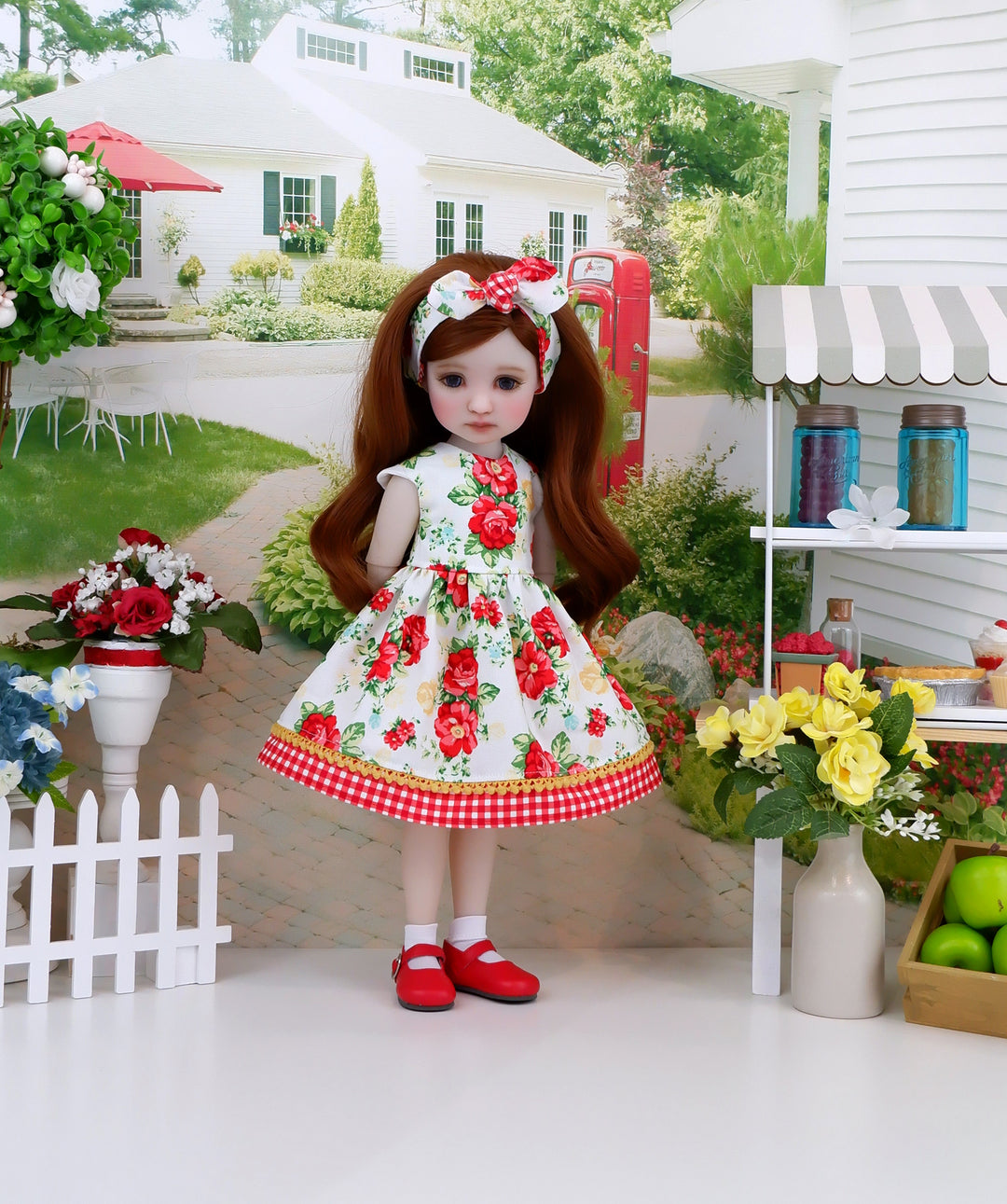 Farmhouse Roses - dress with shoes for Ruby Red Fashion Friends doll