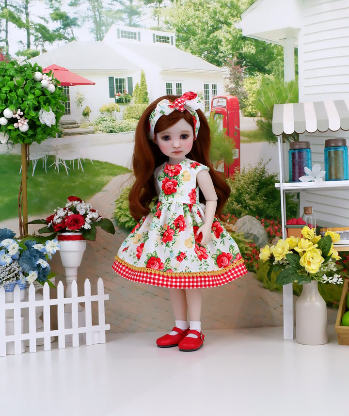 Farmhouse Roses - dress with shoes for Ruby Red Fashion Friends doll