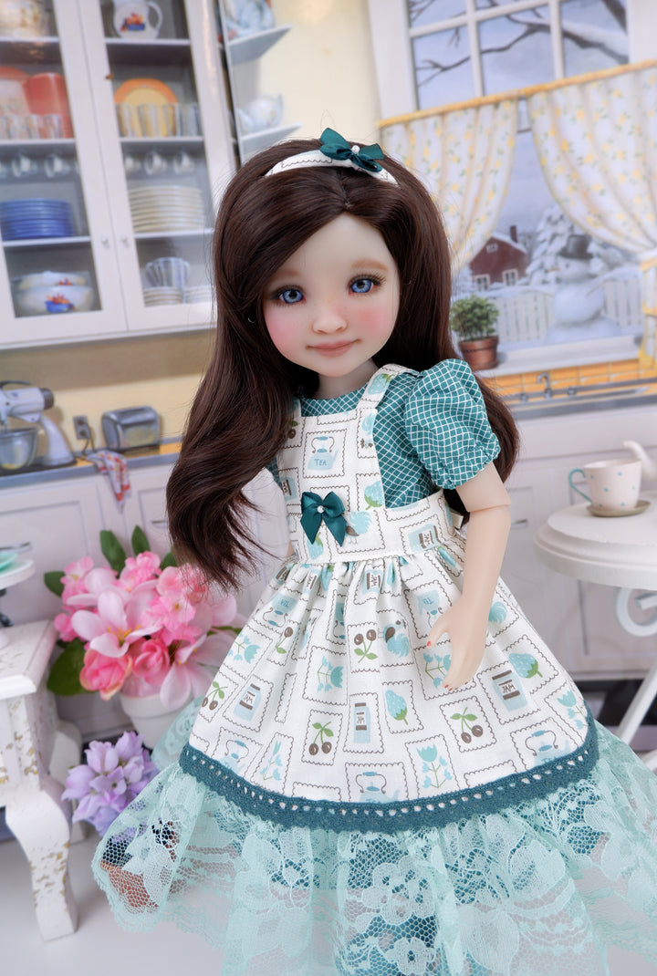 Farmhouse Tea - dress & apron with shoes for Ruby Red Fashion Friends doll