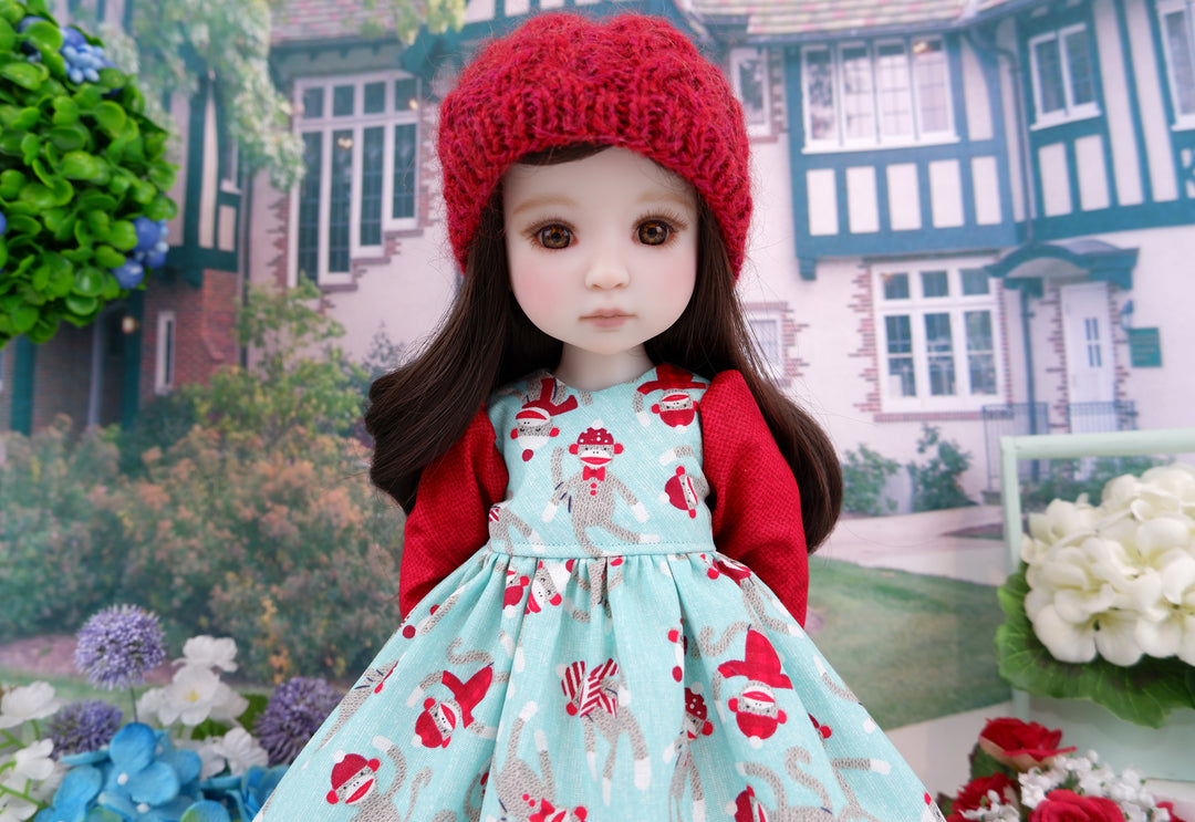 Favorite Sock Monkey - dress ensemble with boots for Ruby Red Fashion Friends doll