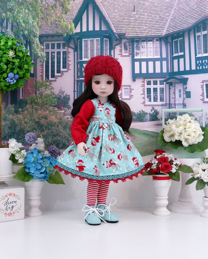 Favorite Sock Monkey - dress ensemble with boots for Ruby Red Fashion Friends doll