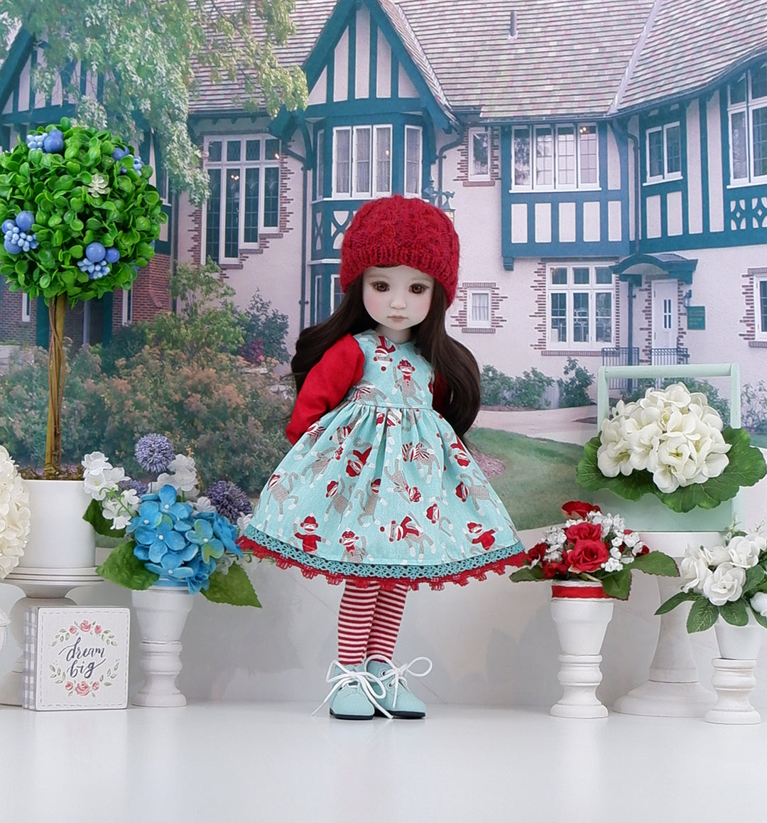 Favorite Sock Monkey - dress ensemble with boots for Ruby Red Fashion Friends doll
