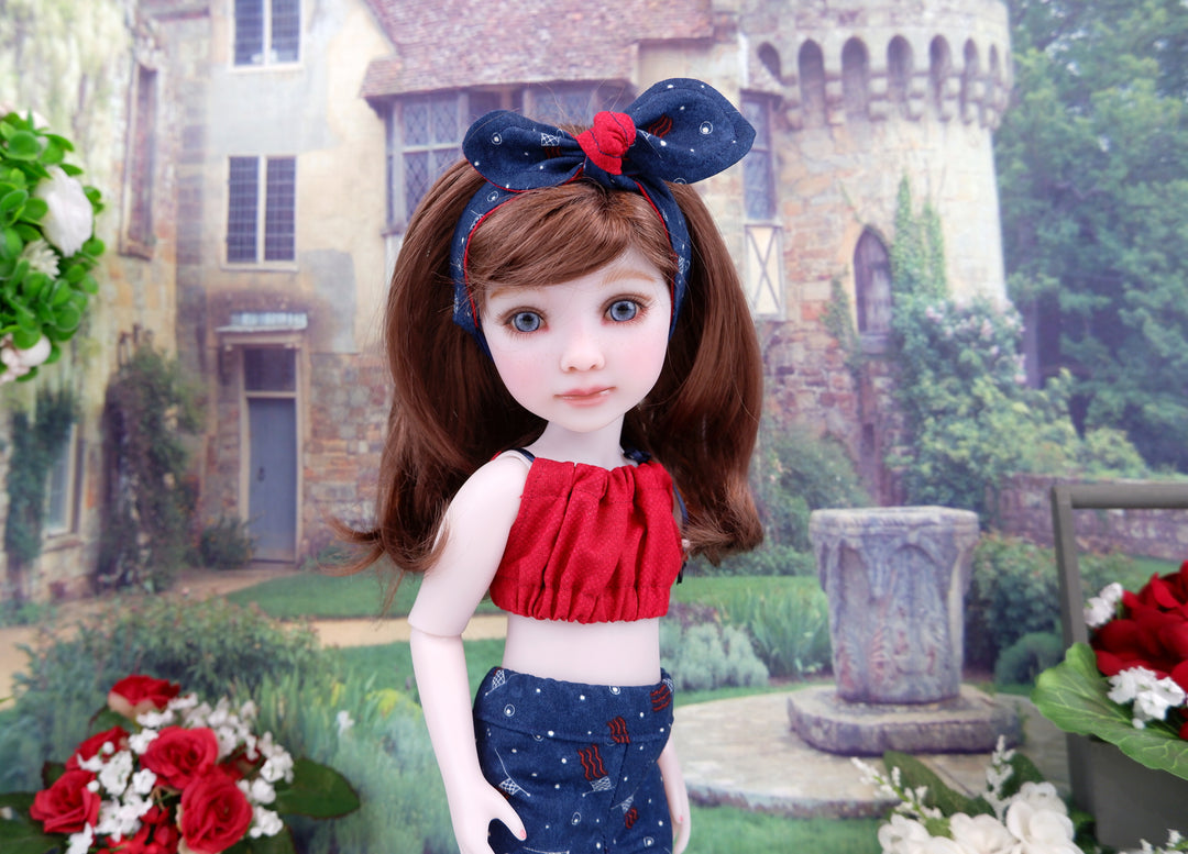 Flag of Liberty - crop top & capris with sandals for Ruby Red Fashion Friends doll