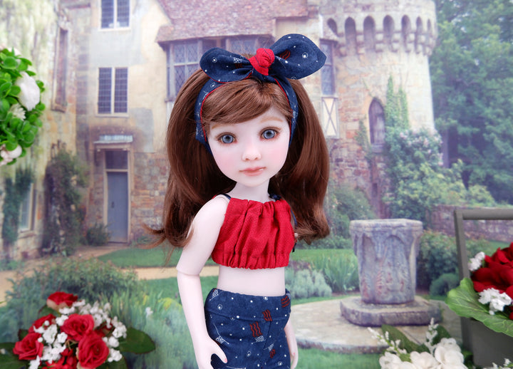 Flag of Liberty - crop top & capris with sandals for Ruby Red Fashion Friends doll