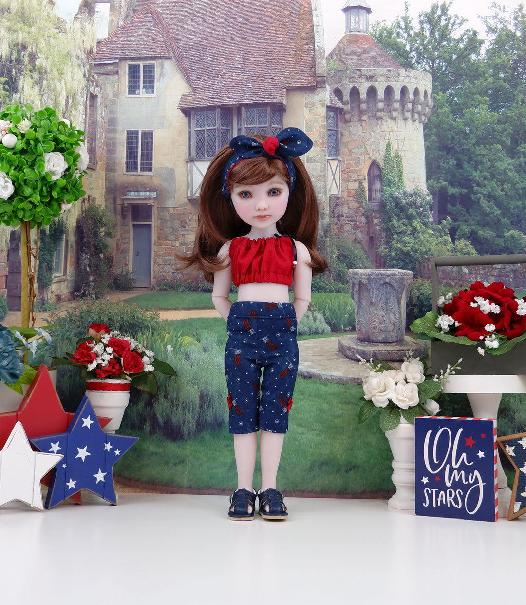 Flag of Liberty - crop top & capris with sandals for Ruby Red Fashion Friends doll