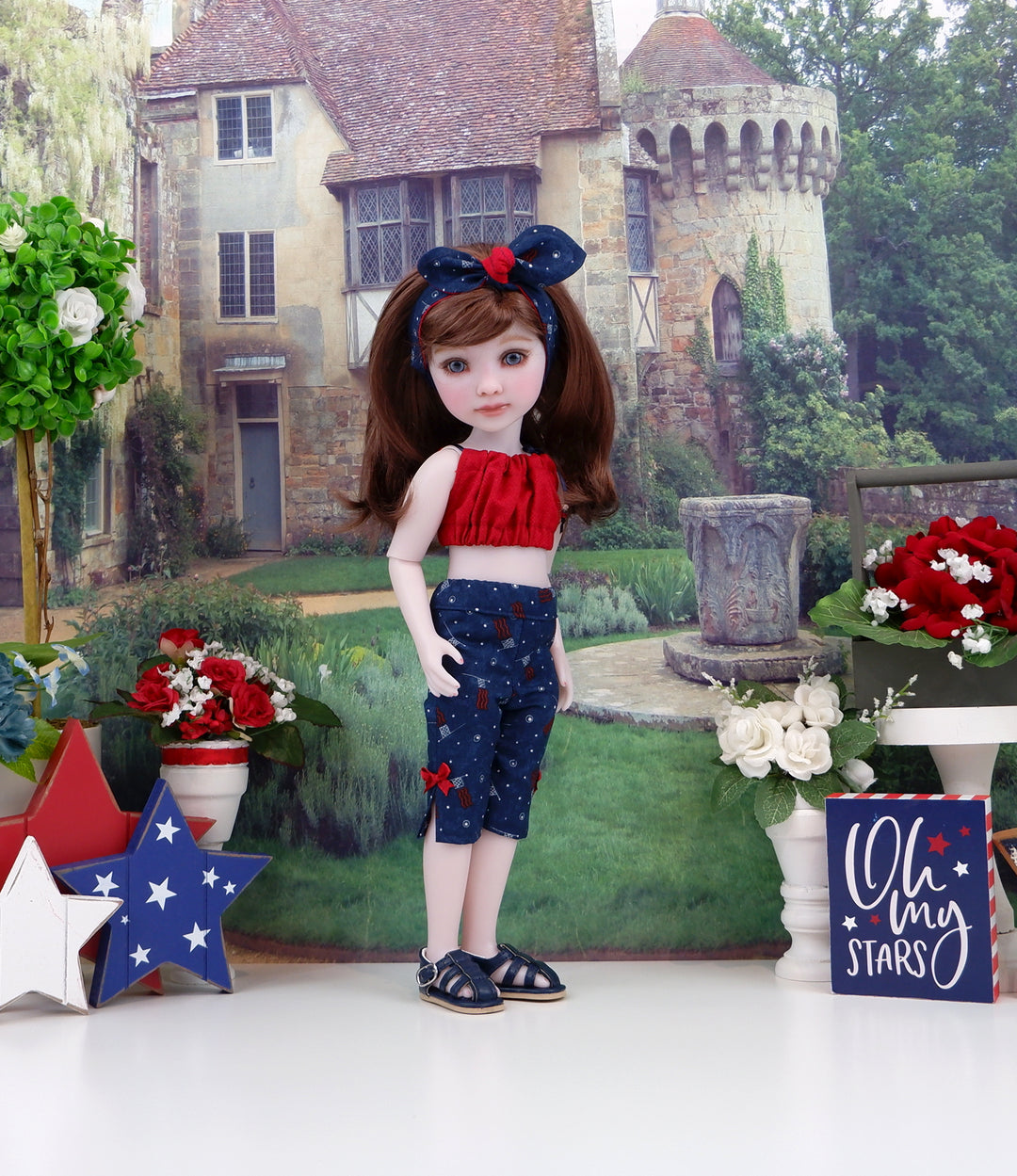 Flag of Liberty - crop top & capris with sandals for Ruby Red Fashion Friends doll
