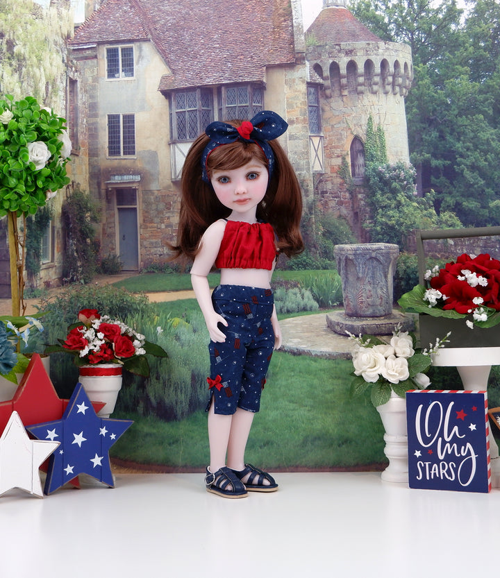 Flag of Liberty - crop top & capris with sandals for Ruby Red Fashion Friends doll