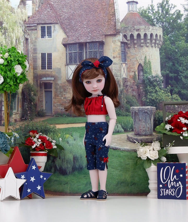 Flag of Liberty - crop top & capris with sandals for Ruby Red Fashion Friends doll