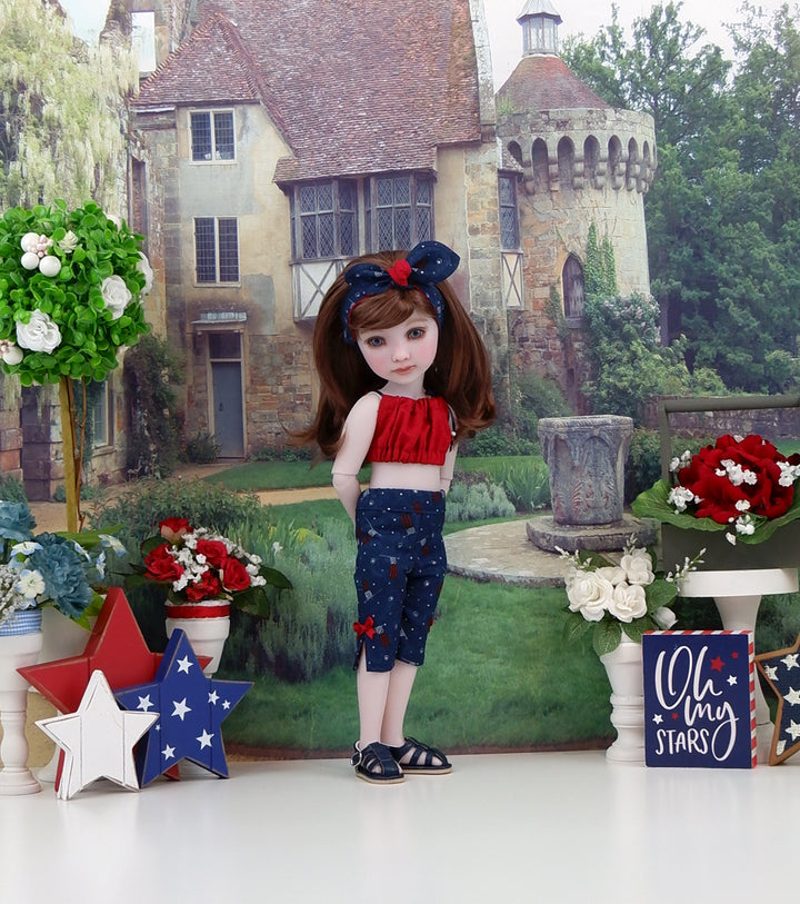 Flag of Liberty - crop top & capris with sandals for Ruby Red Fashion Friends doll