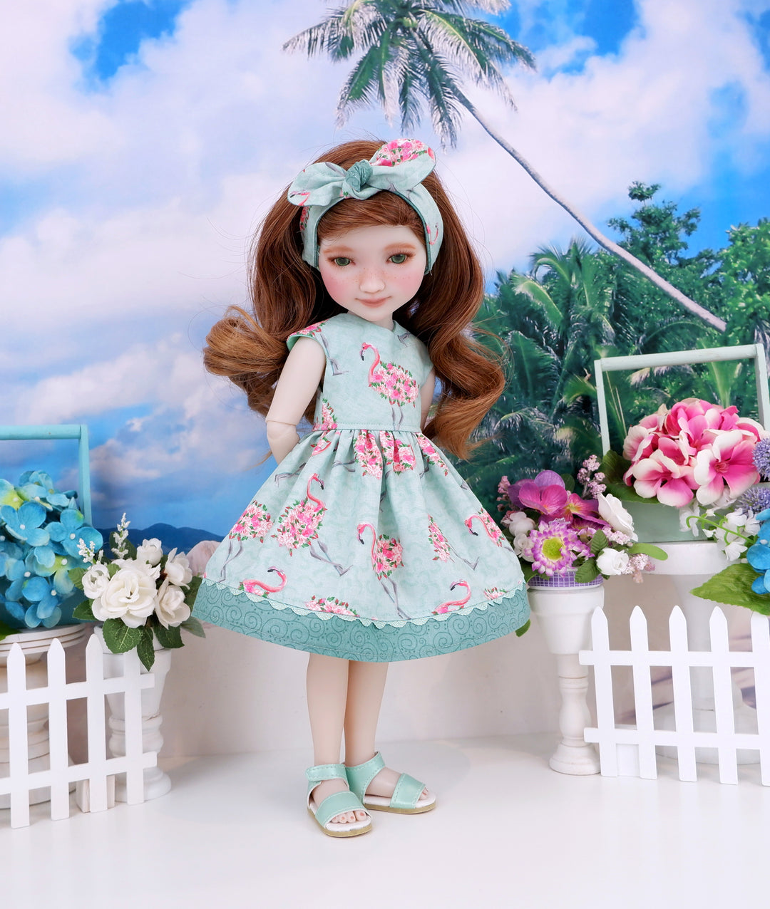 Flamingo Flowers - dress with sandals for Ruby Red Fashion Friends doll