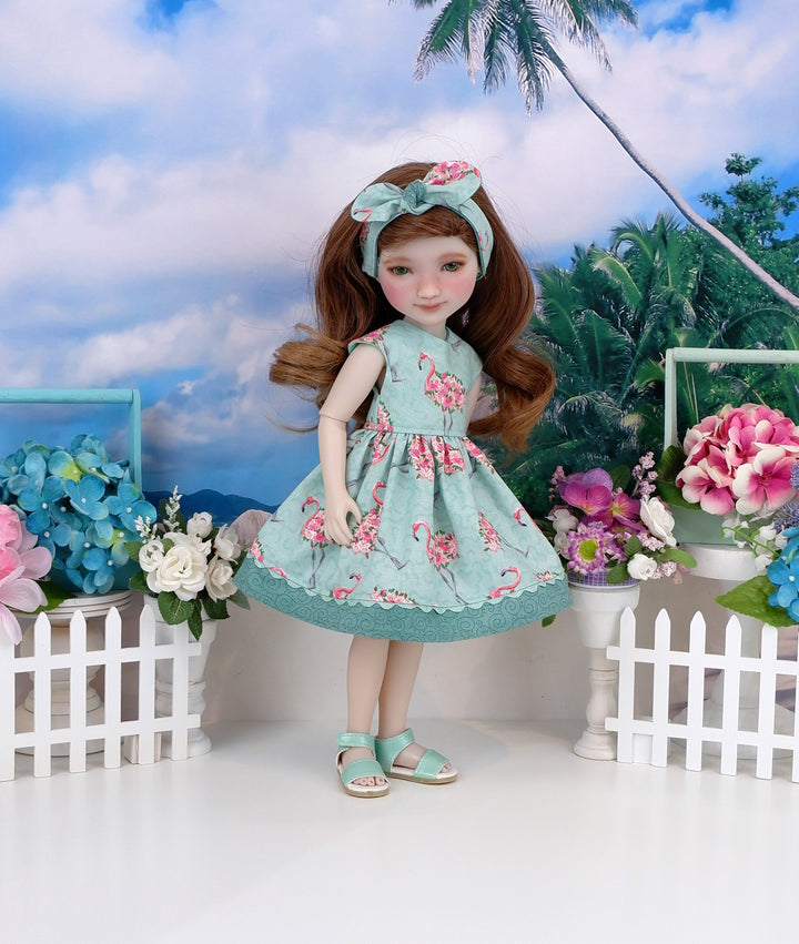 Flamingo Flowers - dress with sandals for Ruby Red Fashion Friends doll